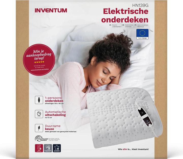 Produktbild Inventum HN139G - Elektrische onderdeken - 1 persoons - 150 x 80 cm - Timer - Fleece (HN139G) (150 x 80 cm)