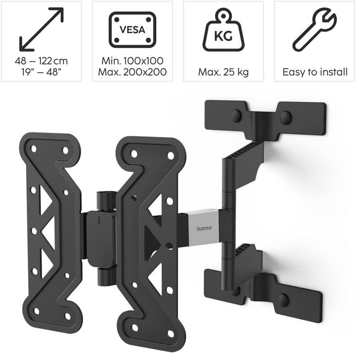 Actual product image Hama TV wall mount, swivelling, tilting, extra flat, 122 cm (48") up to 25 kg (Wall, 48", 25 kg)