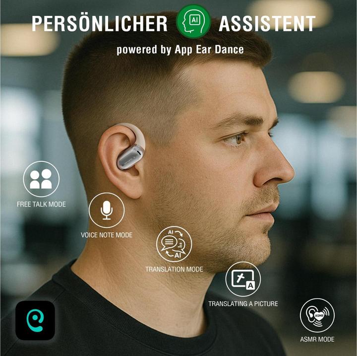 Productafbeelding 4smarts Open-Ear Bluetooth Kopfhörer SkyBuds AI Screen, Beige (4 h, Draadloze)