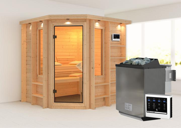 Actual product image Karibu Cortona with roof wreath (9 KW Bio external control)