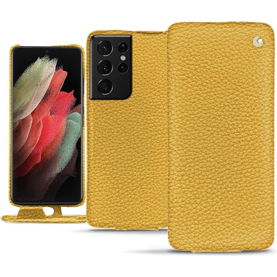 Noreve Lederschutzhülle vertikal (Samsung Galaxy S21 Ultra), Smartphone Hülle, Orange