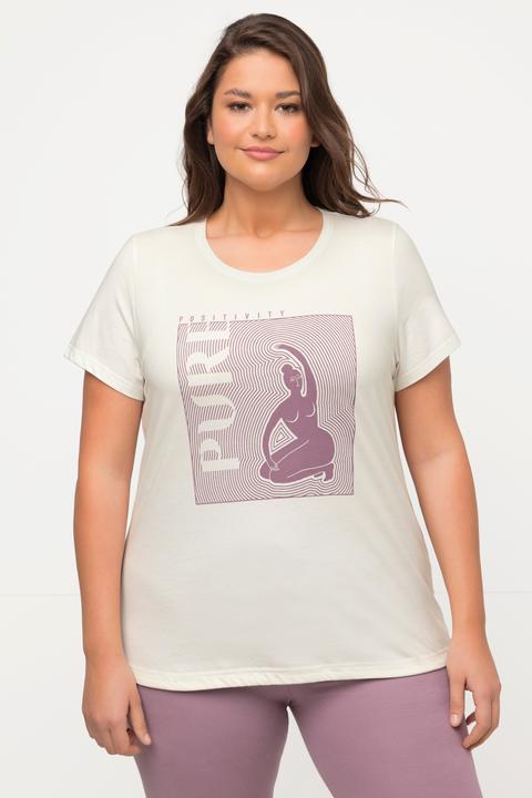 Immagine prodotto Ulla Popken T-shirt da yoga di cotone biologico con PURE, scollo a girocollo e mezze maniche (50, 52)