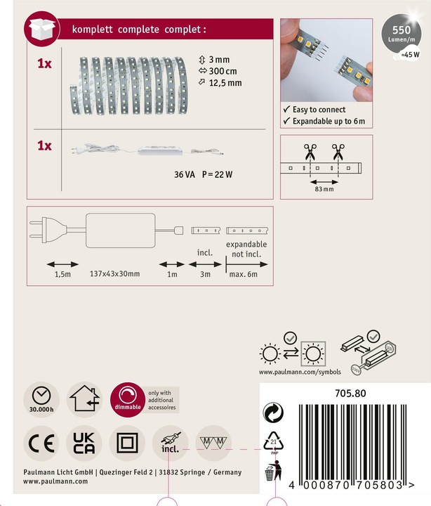 Immagine prodotto Paulmann Set di strisce MaxLED 500 (Luce del giorno, 300 cm, Interno)