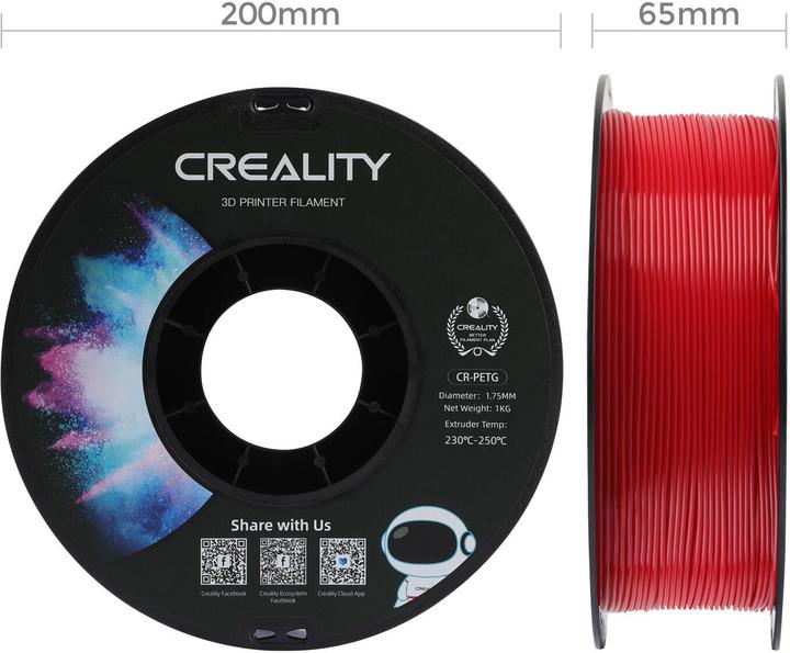 Productafbeelding Creality Filament PETG, Rood, 1,75 mm, 1 kg (PETG, 1.75 mm, 1000 g, Rood)