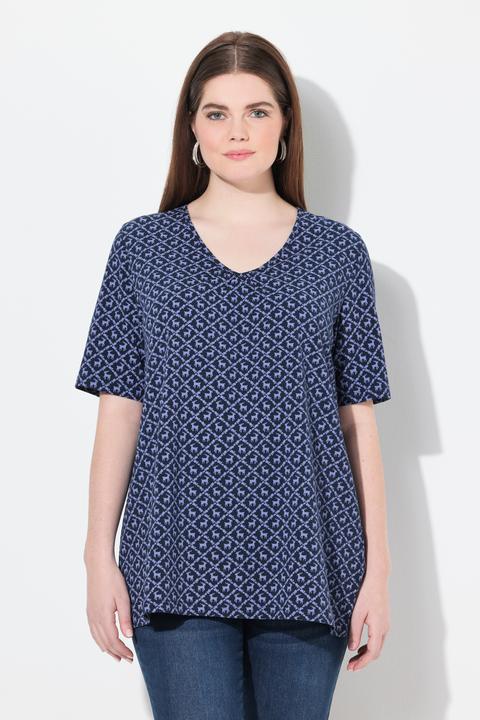 Produktbild Ulla Popken T-Shirt, Trachtenmuster, A-Linie, V-Ausschnitt, Halbarm (58)