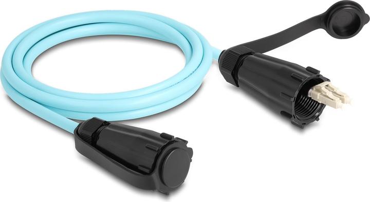 Produktbild Delock LWL Kabel LC Duplex zu LC Duplex mit Verschlusskappe Multimode OM3 IP68 staub- und wasserdich (2 m)