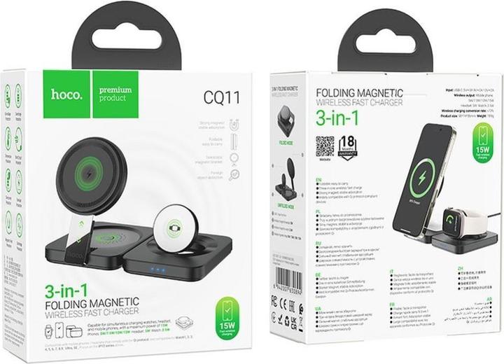 Actual product image Hoco 3-in-1 Foldable Induction Charger Compatible with Apple Watch 15W CQ11 Black (15 W)