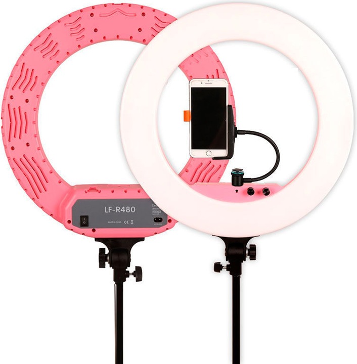 Immagine prodotto Caruba Vlogger 18 pollici LED rotondo, Set economico con borsa Rosa (Anello di luce)
