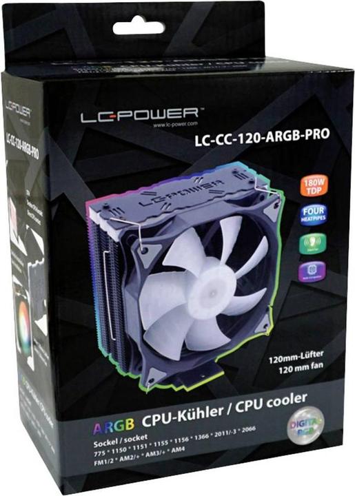 Actual product image LC-Power LC-CC-120-ARGB-PRO, 800-1800 rpm, 58 CFM, 4-pin PWM, RGB LED, DC (145 mm)