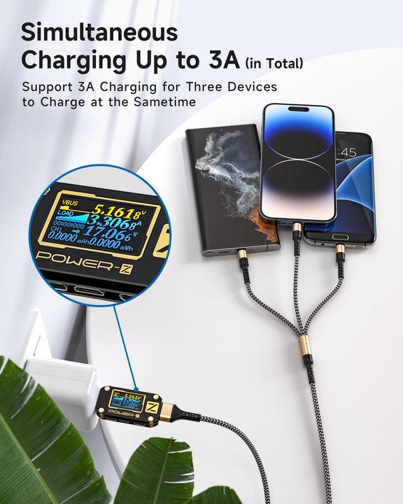 Image du produit Alopini Universelles Ladekabel Nylon Quick 3-in-1-Mehrfachladekabel mit Micro-USB (3 m)