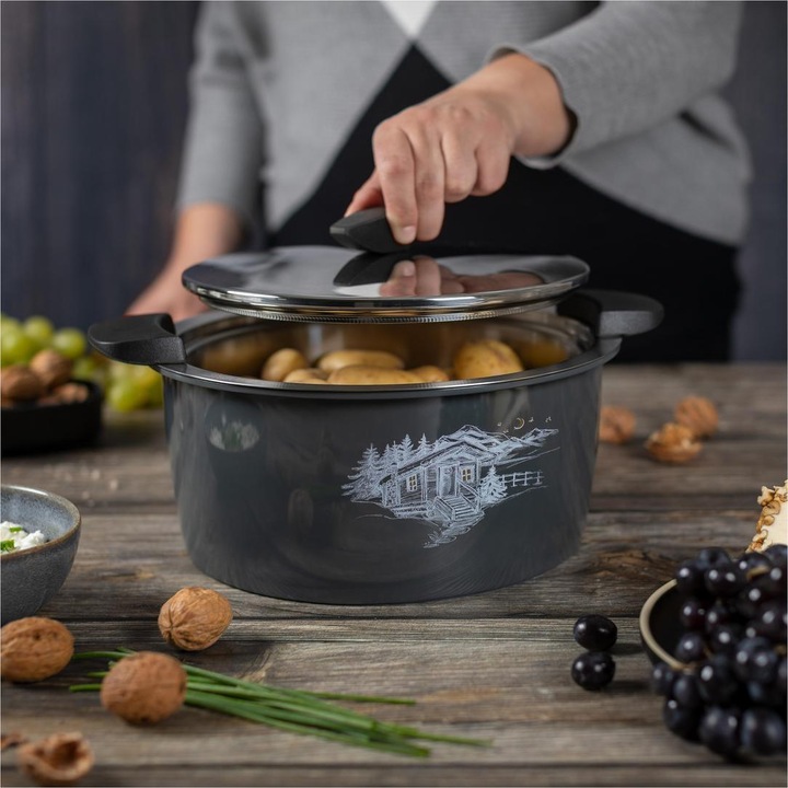 Produktbild Kuhn Rikon HOTPAN® Servierkasserolle grau mit Chalet 2.0 L · Ø 18 cm (18 cm, Kochtopf, Edelstahl)