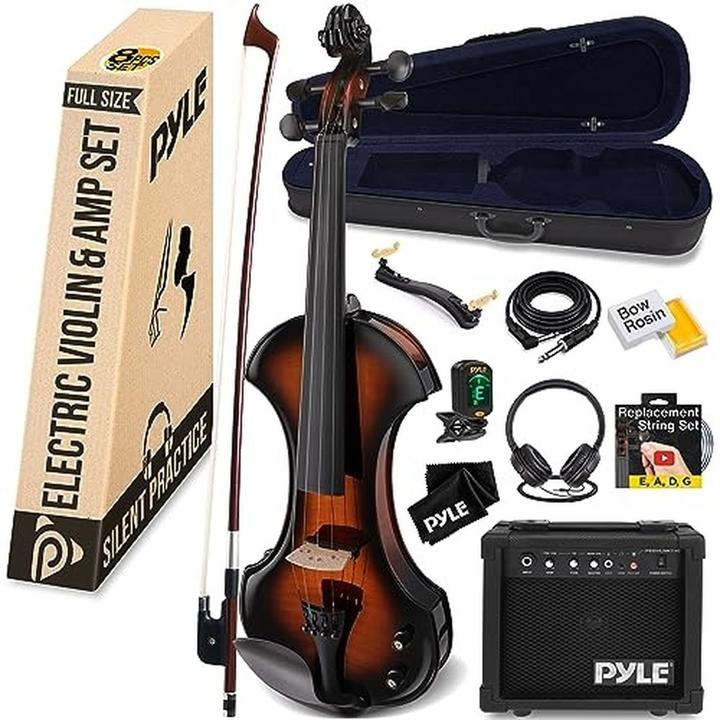 Pyle Electric Violin Set with Amplifier and Accessories (Fiddle, 4/4)