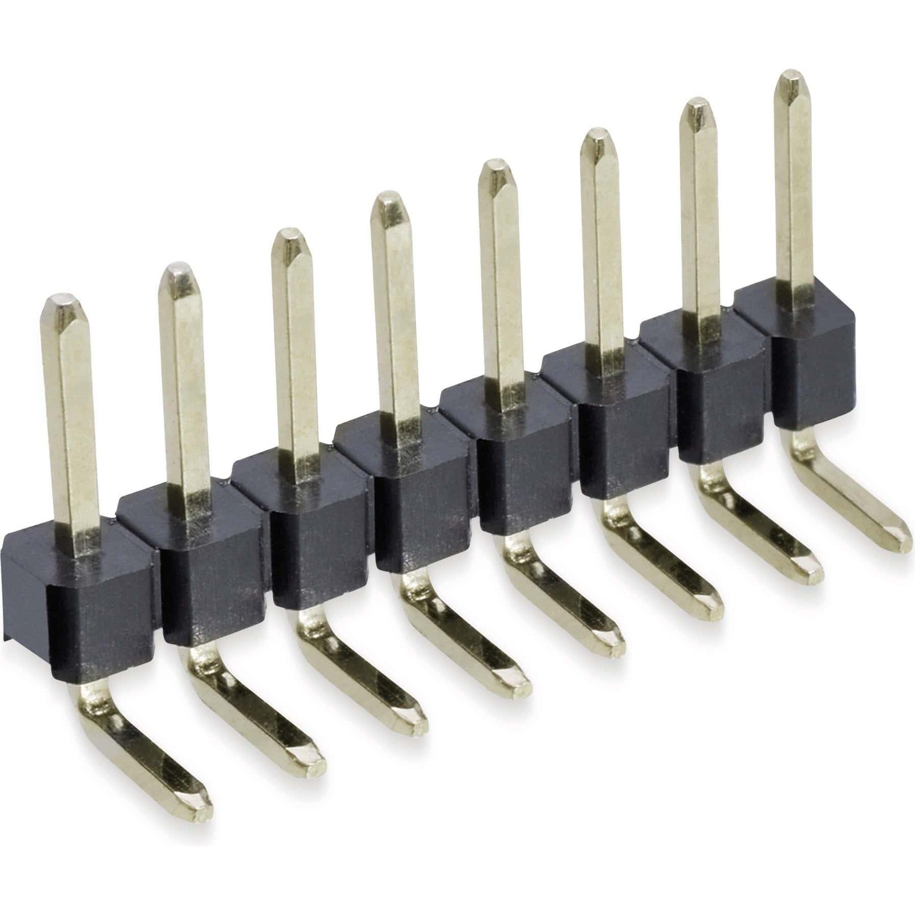 Thumbnail - Eneroid Stiftleiste, 1 x 8, 2,54 mm, gewinkelt, 0,8µ Au (Gold), 5 Stück, Elektronikkabel + Stecker, Gold