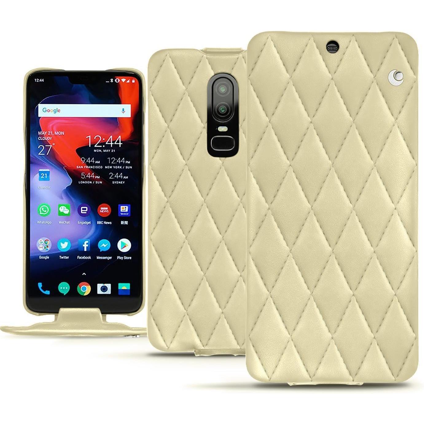 Noreve Lederschutzhülle vertikal (OnePlus 6), Smartphone Hülle, Beige