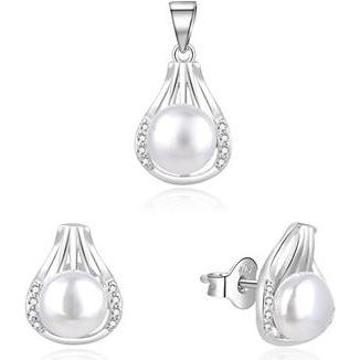 Beneto, Schmuck Set, Elegant Silver Jewelry Set with Real Pearls AGSET271PL (Pendant, Earrings)
