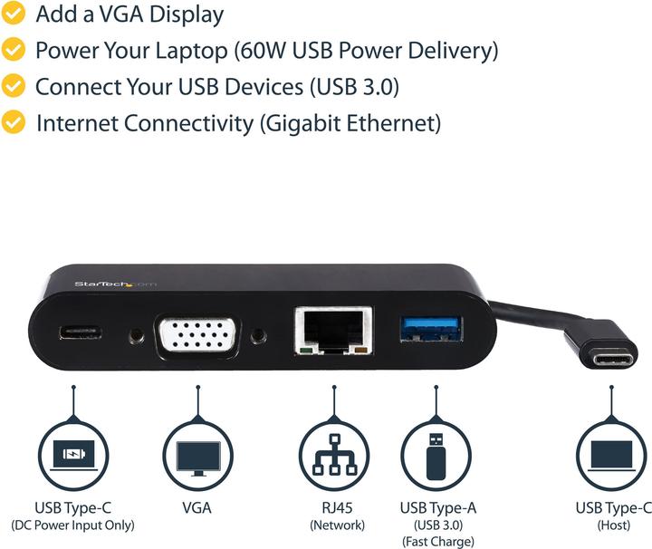Produktbild StarTech USB-C VGA Multiport Adapter (USB-C, 3 Ports)