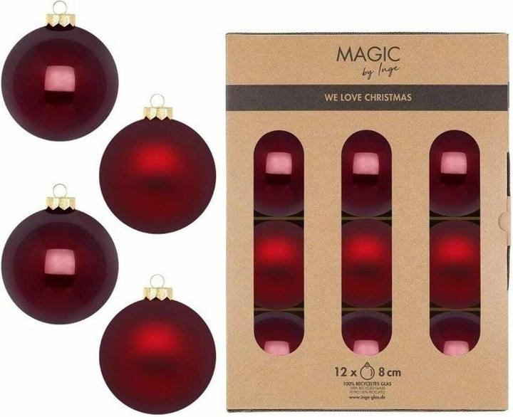 Inge’s Glas Christmas Decor Weihnachtskugel Smooth Port 12 Stück, Rot (12-teilig)
