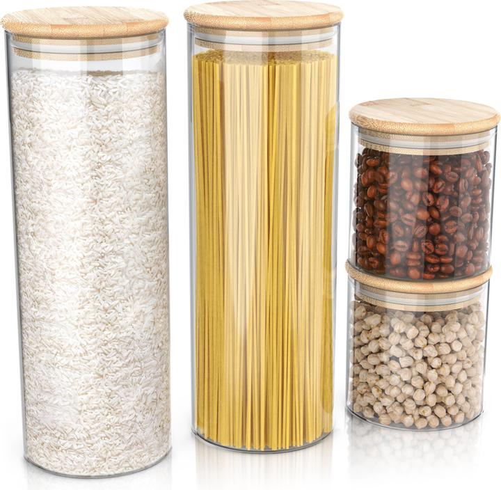 Produktbild Arendo 4x Vorratsgläser Set 2x0,78L & 2x2,2L, Borosilikatglas, Bambusdeckel luftfdicht, Aufbewahrungsgläser (0.78 l)