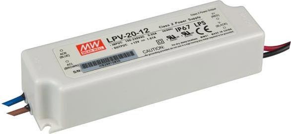 Image du produit MeanWell MEAN WELL LPV-20-12, 20 W, 90 - 264 V, 20 W, 47 - 63 Hz, 1.67 A, White