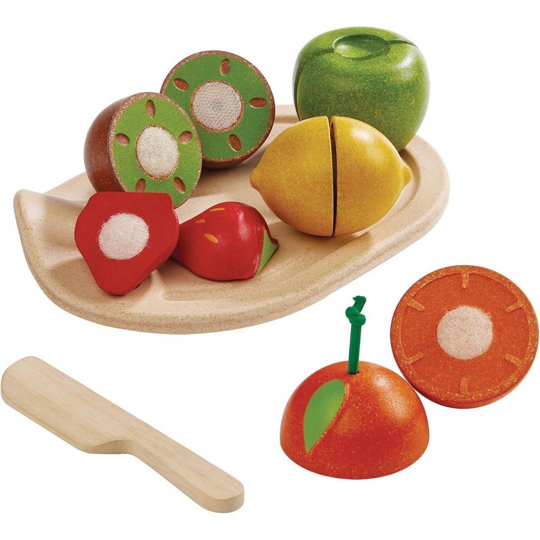 Thumbnail - Plantoys Früchte-Set auf Schneidbrett