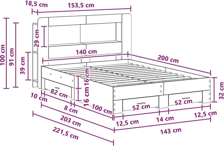 Produktbild vidaXL Bettrahmen (140 x 200 cm)