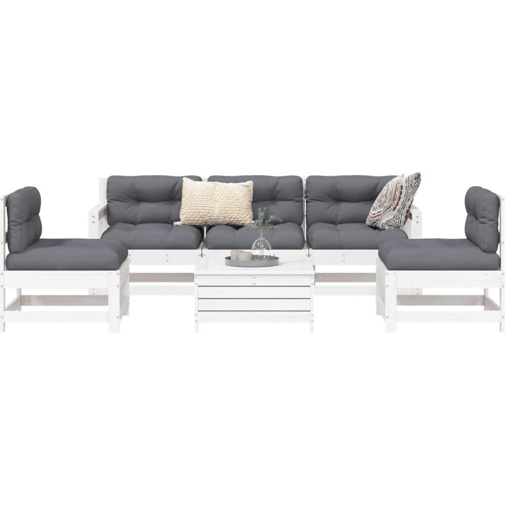 VidaXL, Gartenlounge, Gartenmöbel Sofa Garnitur Lounge Sitzgruppe 6-tlg. Weiss Massivholz Kiefer