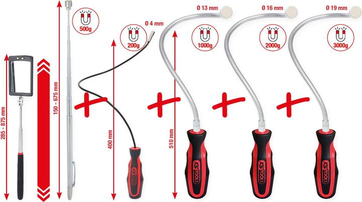 Produktbild KS Tools Flexibler und Teleskop-Magnethalter und Inspektionsspiegel-Satz, 6-tlg