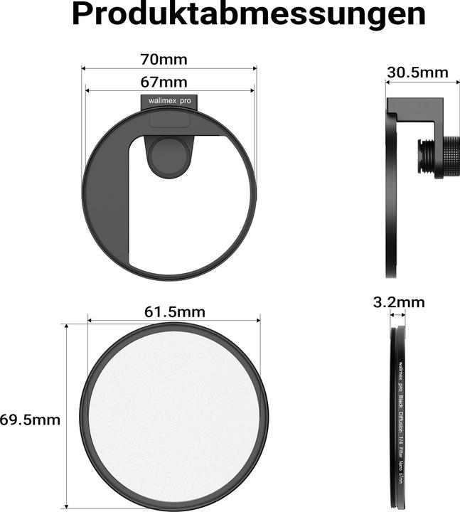 Produktbild Walimex pro Filterhalter 67mm Diffusionsfilter Handykamera Cold Shoe Fotografie (67 mm, Diffusionsfilter)