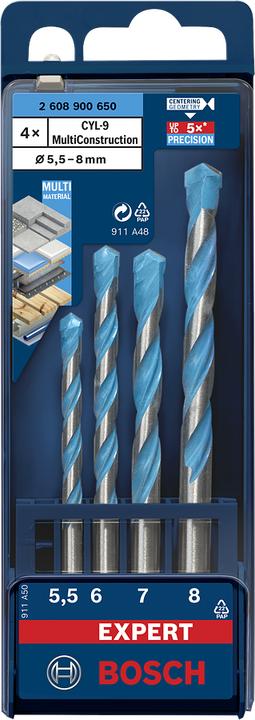 Produktbild Bosch Professional Zubehör EXPERT MultiConstruction CYL-9 Bohrer-Set, 5,5/6/7/8 mm, 4-tlg. (5.5, 6, 7, 8 mm)
