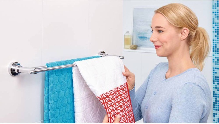 Actual product image tesa LUUP bath towel rail with two arms incl. adhesive solution without drilling