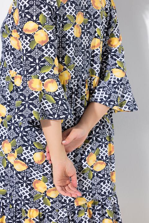 Image du produit Ulla Popken Robe en jersey, col tunisien et manches 3/4, coupe évasée (54)