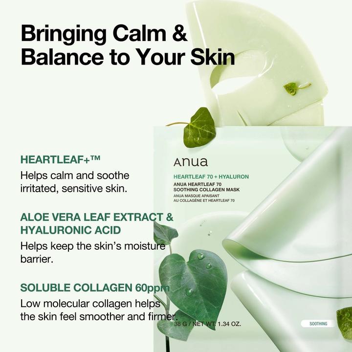 Actual product image Anua Heartleaf 70 Soothing Collagen Mask 4 Pack (38 ml)