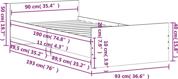 Produktbild vidaXL Bettgestell (90 x 190 cm)