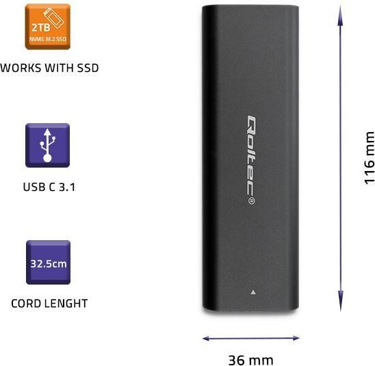 Produktbild Qoltec Obudowa | kieszeń do dyskówM.2 SATA SSD | NVME | USB typ C (M.2)