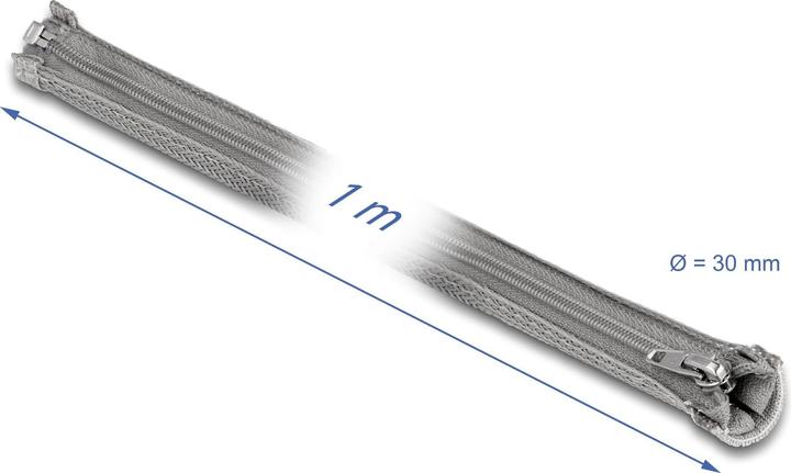 Produktbild Delock Geflechtschlauch mit Reissverschluss hitzebeständig 1 m x 30 mm grau (Kabelschlauch, 100 cm)