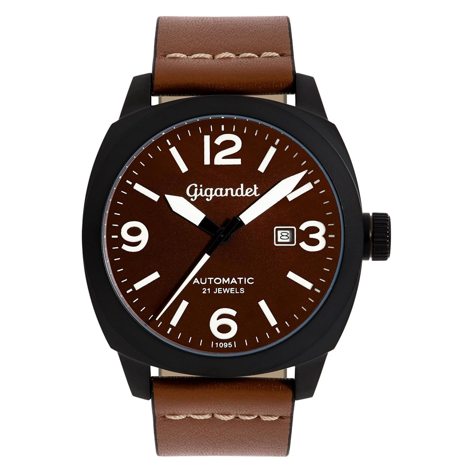 Gigandet Orologio Automatico Uomo Stile Aviatore - Movimento Giapponese, Cassa Acciaio 316L, Pelle, 100m