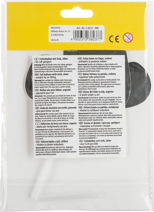 Produktbild Idena Folienballon Zahl 2 am Stab 13cm silber (1 x)