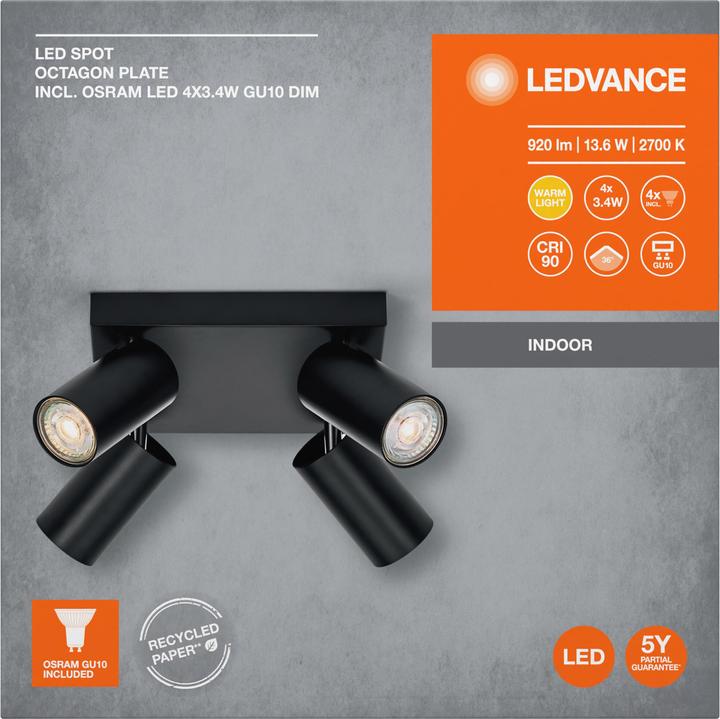 Actual product image Ledvance LED SPOT OCTAGON BLACK Plate 4x3.4W 927 DIM (920 lm, GU10)