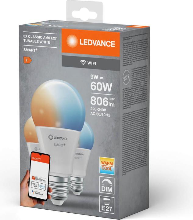 Actual product image Ledvance Smart+ Wifi Classic (E27, 806 lm, 3 x)