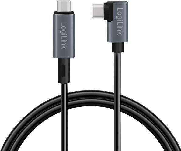 Produktbild LogiLink USB 2.0 Type-C-Kabel, USB-C/M 90° zu USB-C/M, E-mark, PD, schwarz, 2 m (2 m, USB 2.0, 100 W)