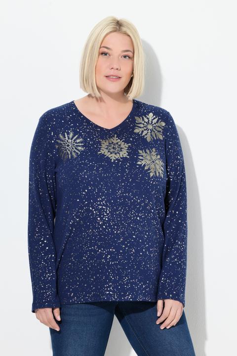 Produktbild Ulla Popken Sweatshirt, Metallic-Druck, V-Ausschnitt, Langarm (54, 56)