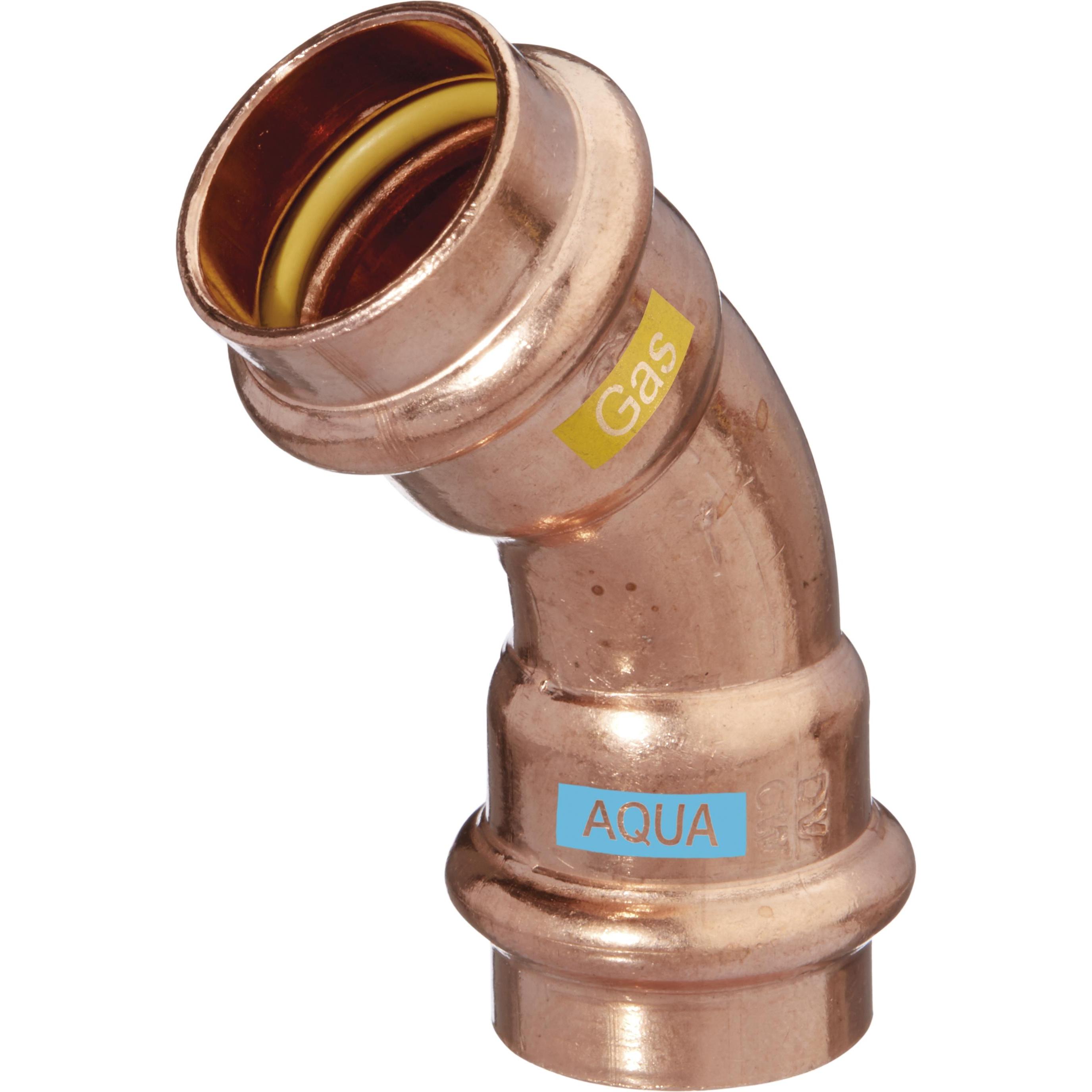 Hermann schmidt, Rohrverbindungstechnik, HS Bogen V-Press Copper AQUAGAS 45Grad, I/I, 28x28mm (Pressverbindung)