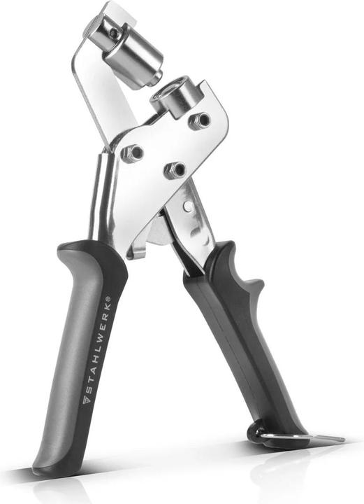 Immagine prodotto Stahlwerk Set di pinze per occhielli da 10 mm con foratura e 125 occhielli in acciaio temprato (215 mm)