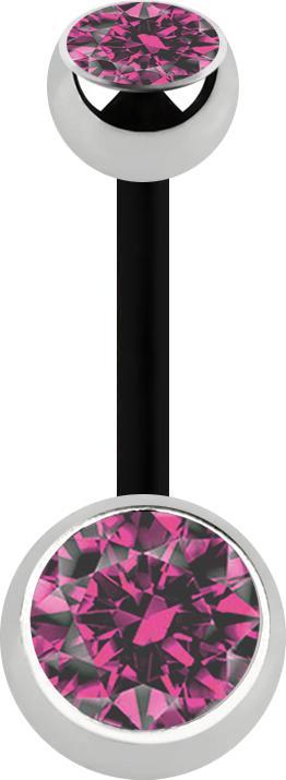 Immagine prodotto Star Piercing Banana nera con due sfere argento cristallo rosa (Materiale sintetico, Acciaio chirurgico 316L, senza ottone)