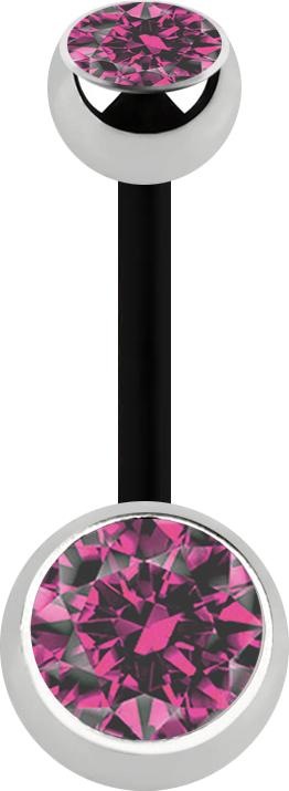 Produktbild Star Piercing Banane schwarz mit zwei Kugeln silber Kristall pink (Bioflex, ohne Messing, Chirurgenstahl 316L)