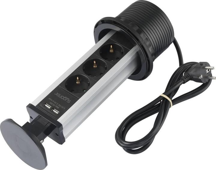 Sygonix SY-4737794 Steckdosenturm Schwarz Silber Schutzkontakt 1 St. (3x, CEE 7/3, 1.50 m)