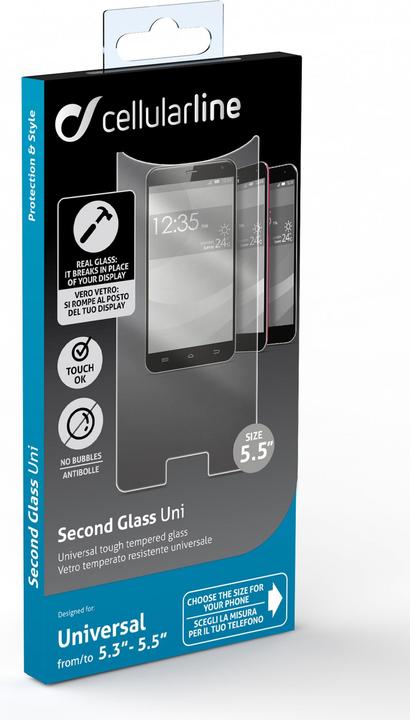 Actual product image Cellularline Second Glass Uni (1 Piece, Smartphones up to 5.5 inches)