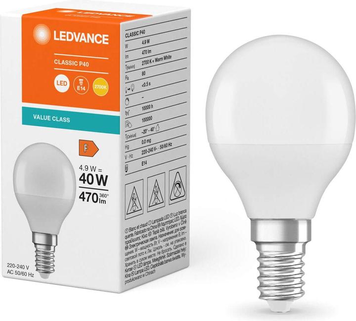Actual product image Ledvance LED drop lamp (E14, 4.90 W, 470 lm, 1 x, F)