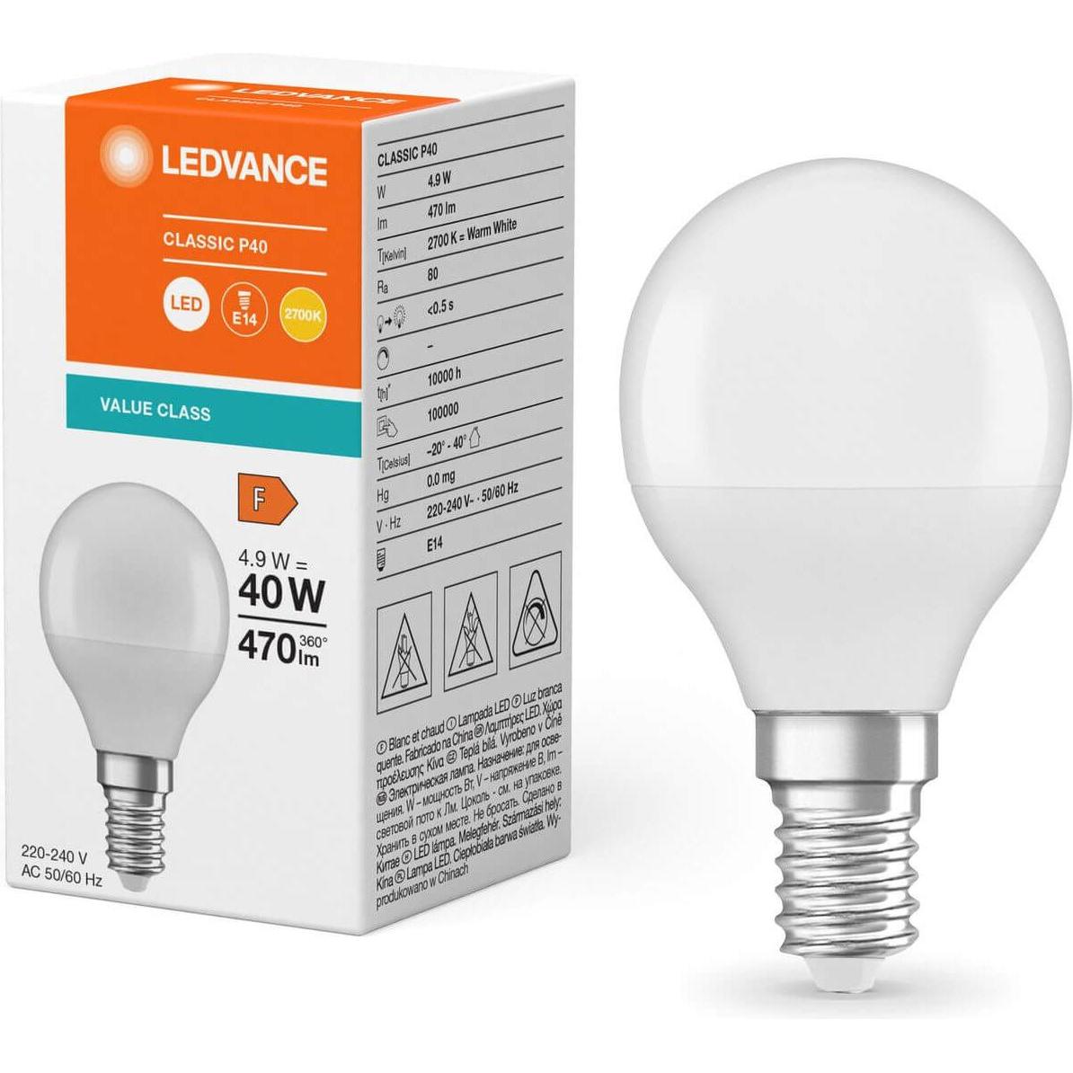 Thumbnail - Ledvance, Leuchtmittel, LED-Tropfenlampe (E14, 4.90 W, 470 lm, 1 x, F)