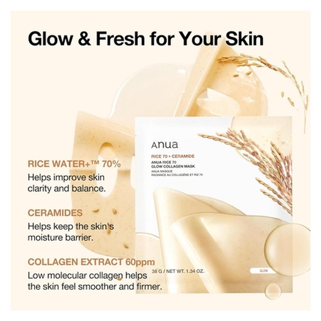 Anua, Maschera Viso, Maschera Viso Notte Collagene Bagliore Riso